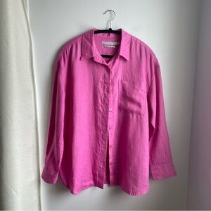 Button-up Shirt-100% Linen Blend Pink-Size M
